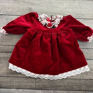 Vintage good lad 6-9 month red velvet dress with white lace. Made in USA